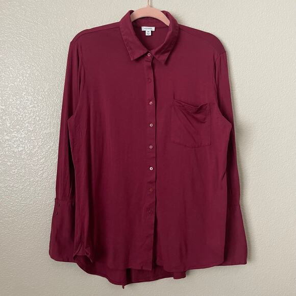 Cuyana Top Womens Medium Red Pima Cotton Modal Knit Pajama Shirt Loungewear - Picture 3 of 13